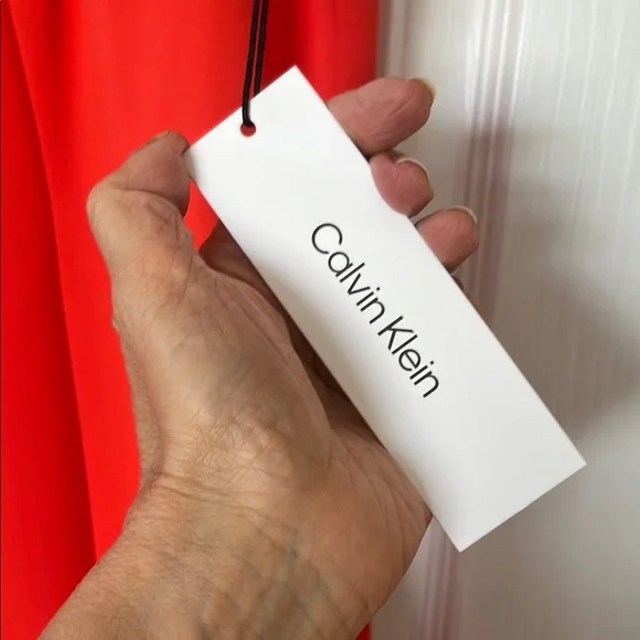 Calvin Klein Coral Halter Sheath Midi Dress Sz 8 - Picture 2 of 5